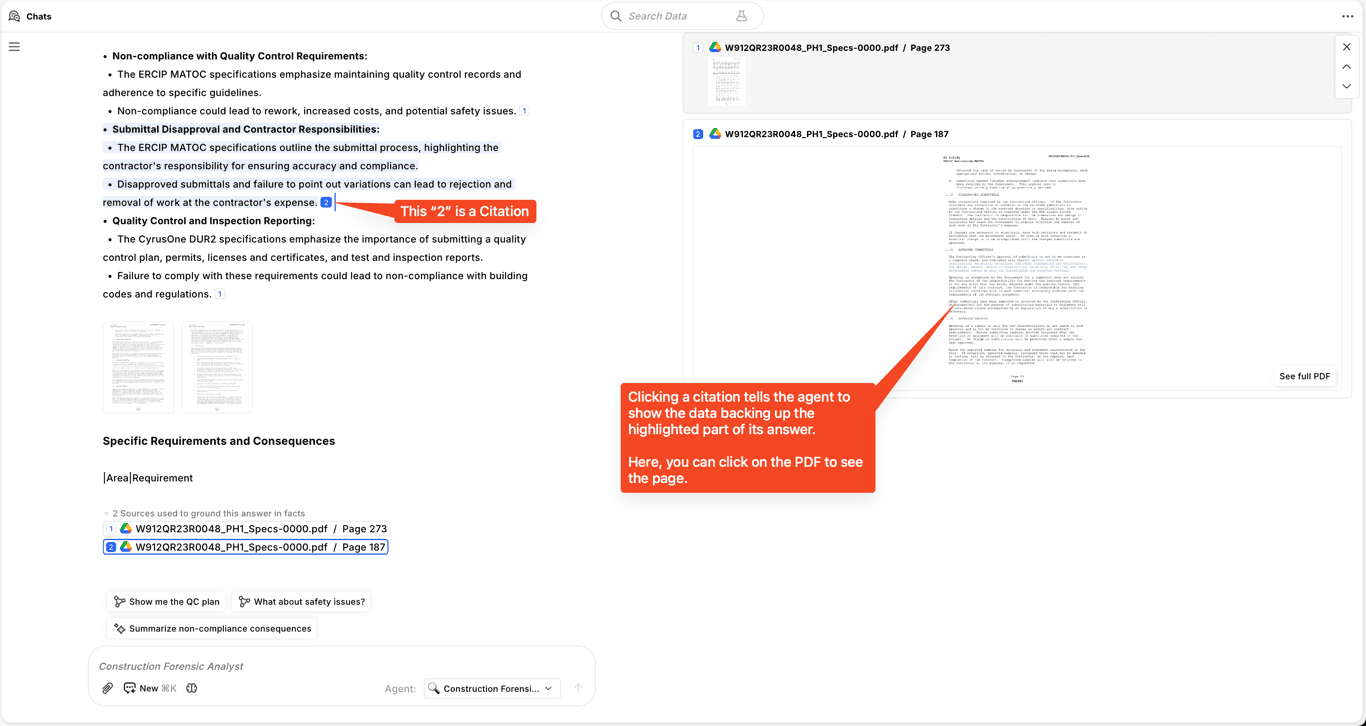 Citations linking back to source documents