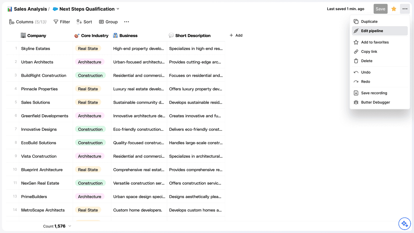 Opening the pipeline overflow menu and selecting Edit