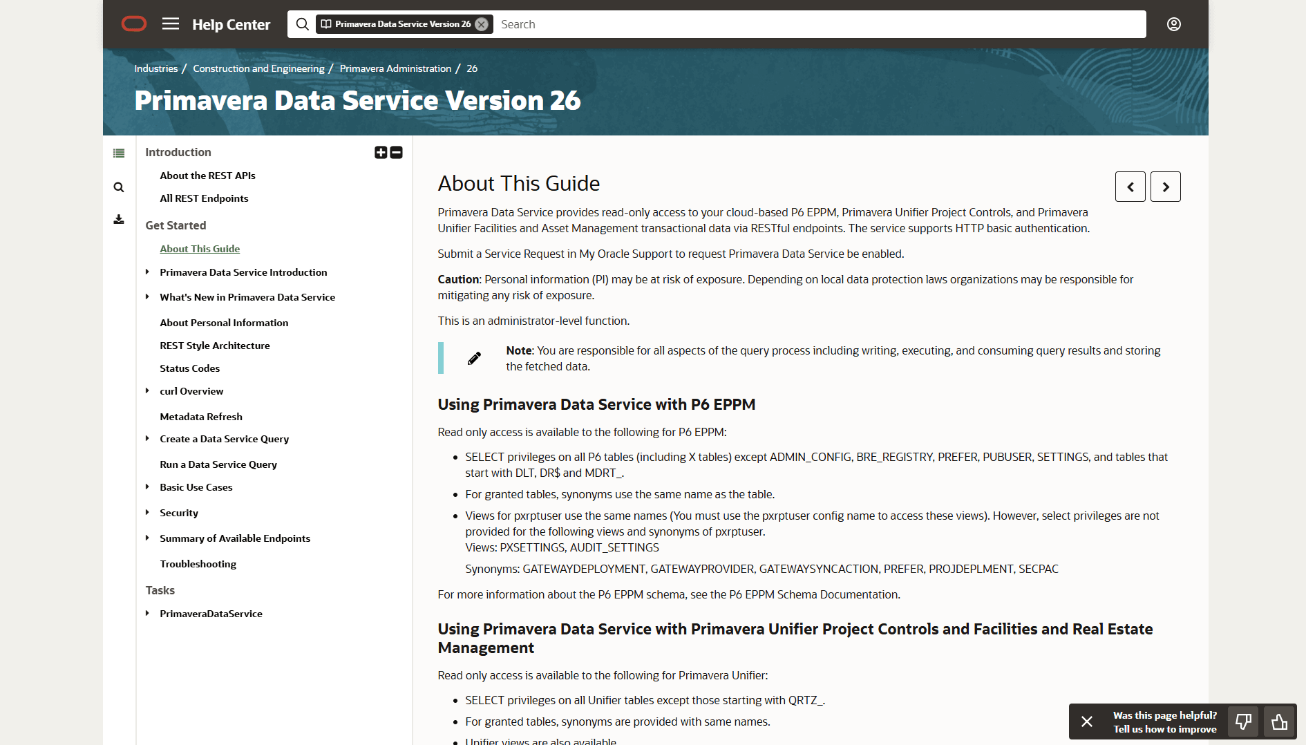 P6 Primavera Data Service (PDS)